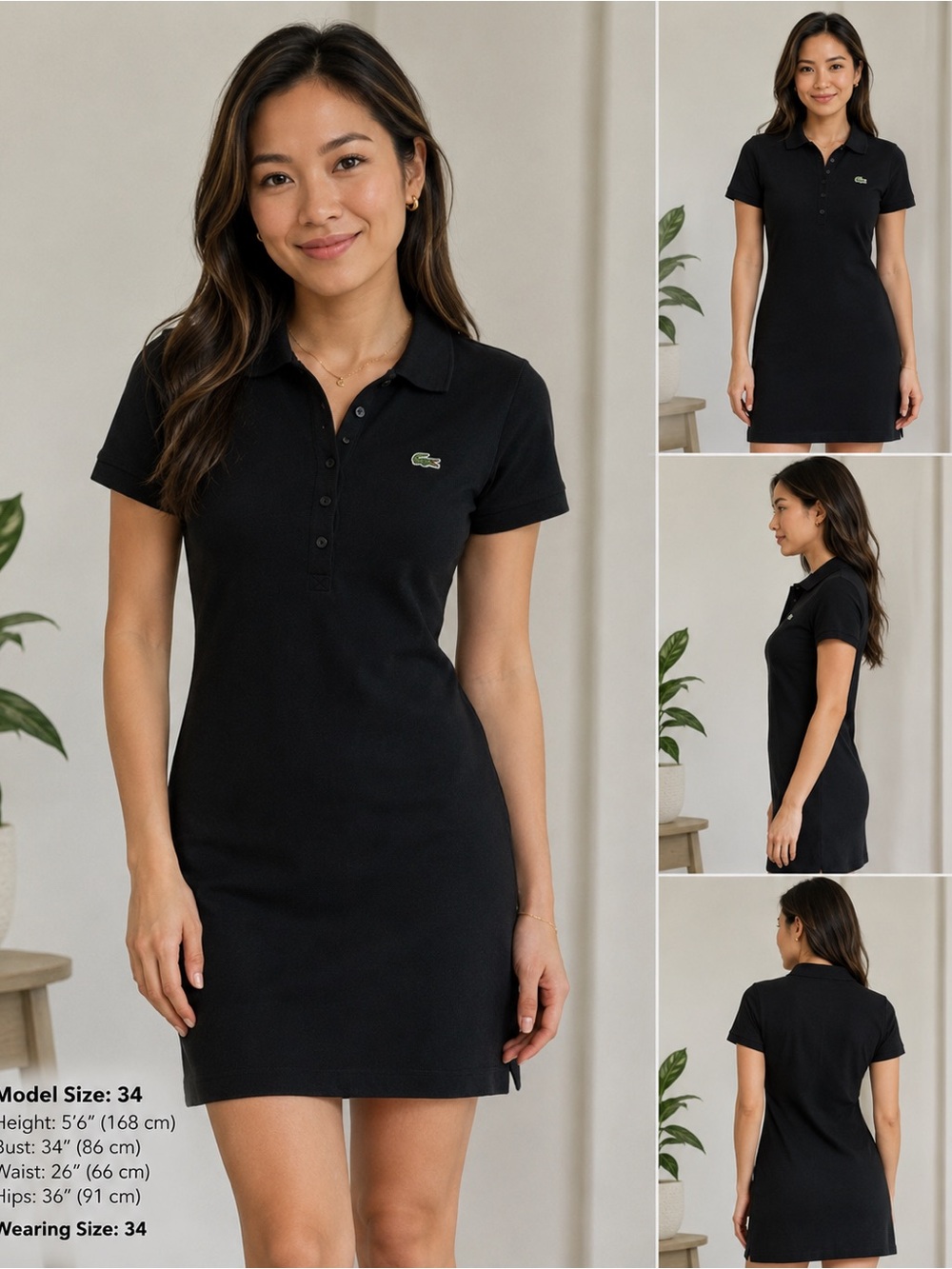 Lacoste Black Polo Mini Dress with Green Crocodile Logo